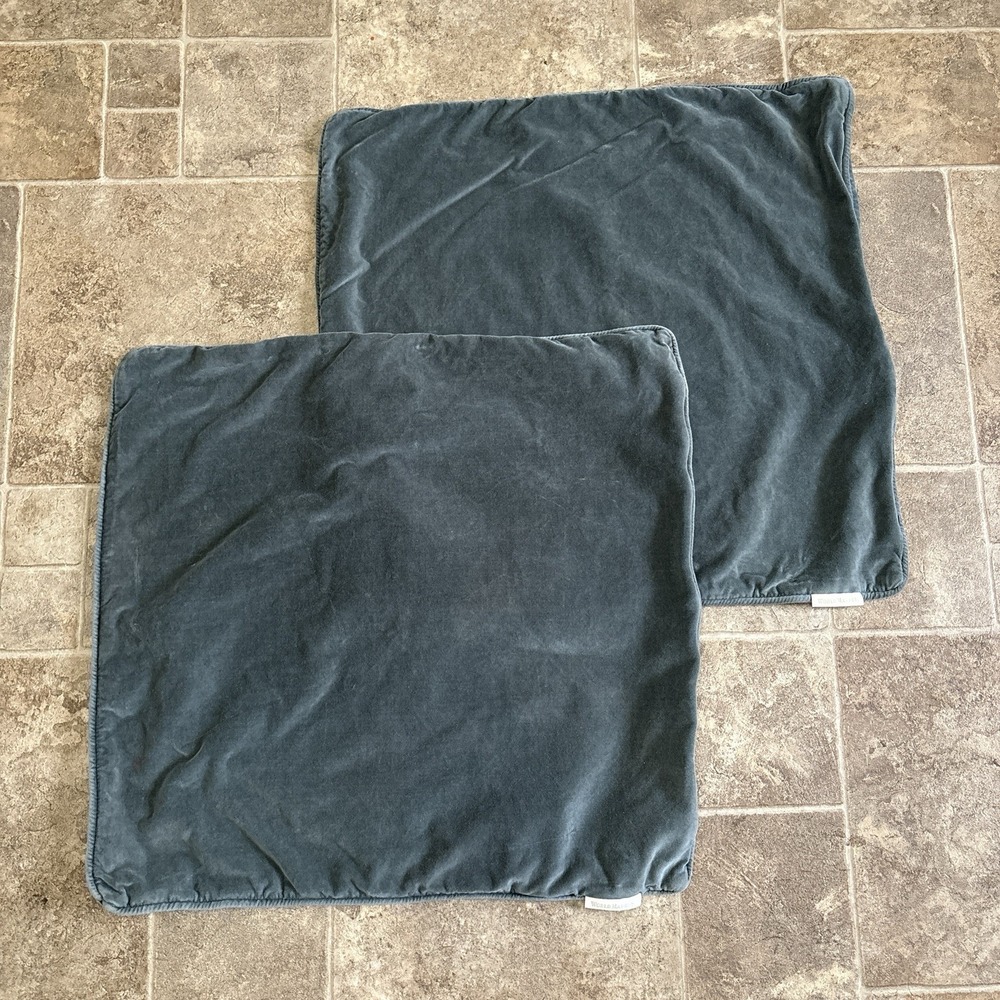 World Market Dusty Slate Blue Velvet 22" Throw Pillows Cover Shams Set of 2
